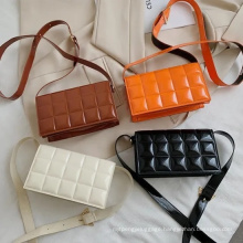 2021 New Women Lattice Solid Color PU Bag Small Square Handbag Quilted Crossbody Shoulder Bags